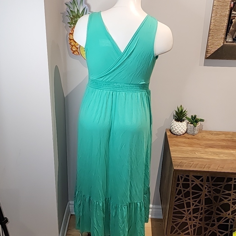Ava & Viv - Women's V-Neck A-Line Maxi Dress in Aqua Green - Picture 7 of 11